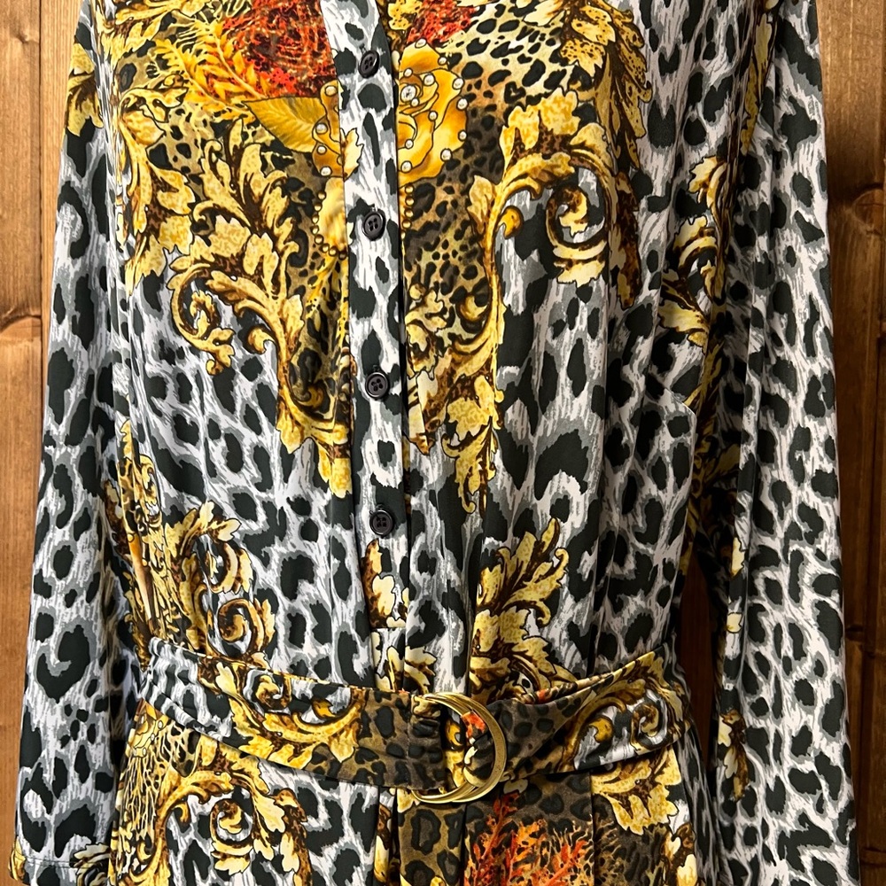 Tacera 2X Ling Sleeve Belted Animal Print & Baroque ShirtDress - Picture 3 of 8